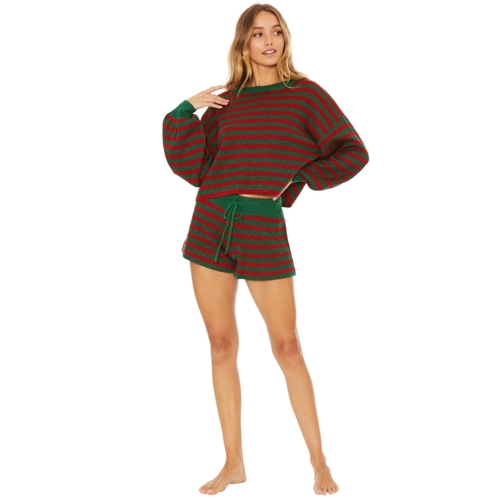 BEACH RIOT // red green stripe relaxed fit elastic drawstring balboa knit shorts - Picture 6 of 10